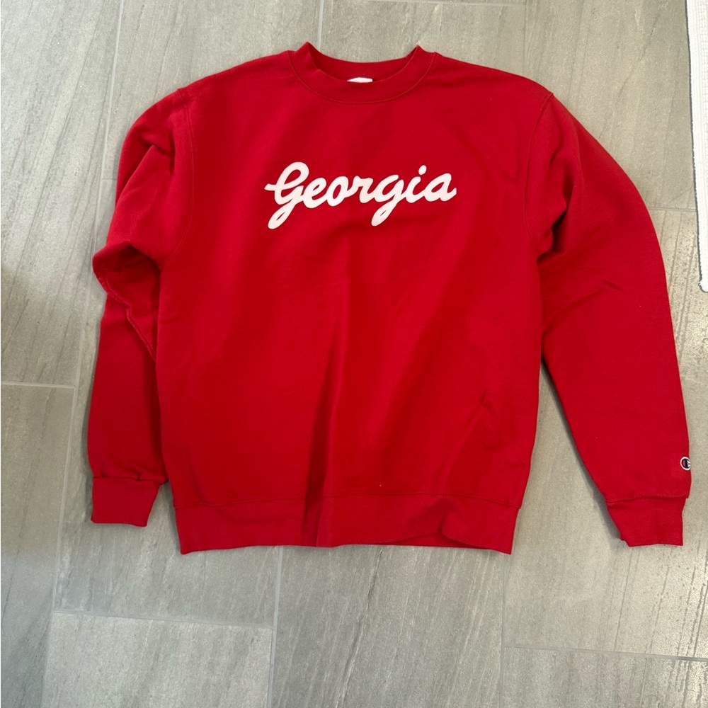 Champion women’s  Red Crewneck Sweater with Georgia Script